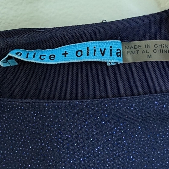 Alice + Olivia Navy Sparkly Medium Dress With Asymmetrical Hem - Picture 6 of 9
